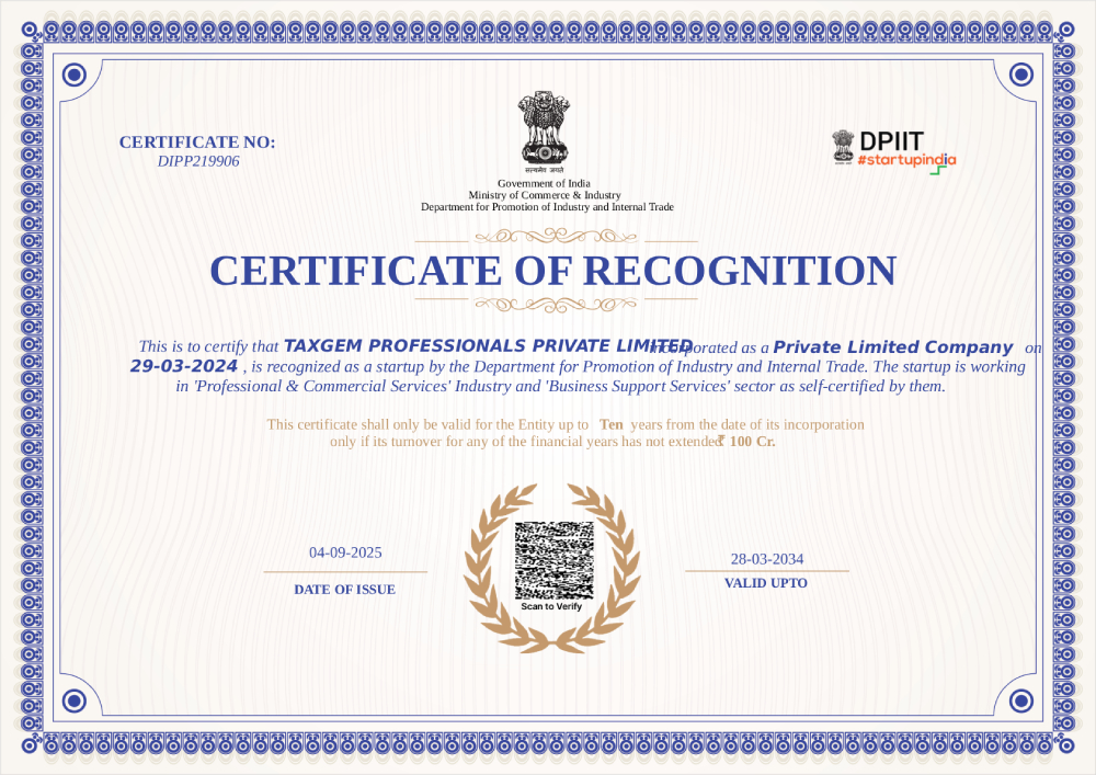DPIIT CERTIIFCATE
